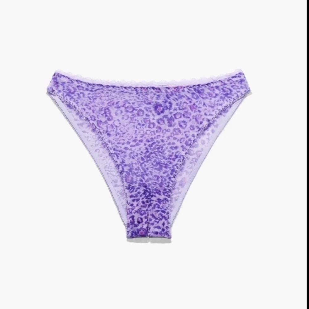 Savage X Fenty Mesh Crotchless High Leg Bikini Panty Icy Leopard Purple Lavender